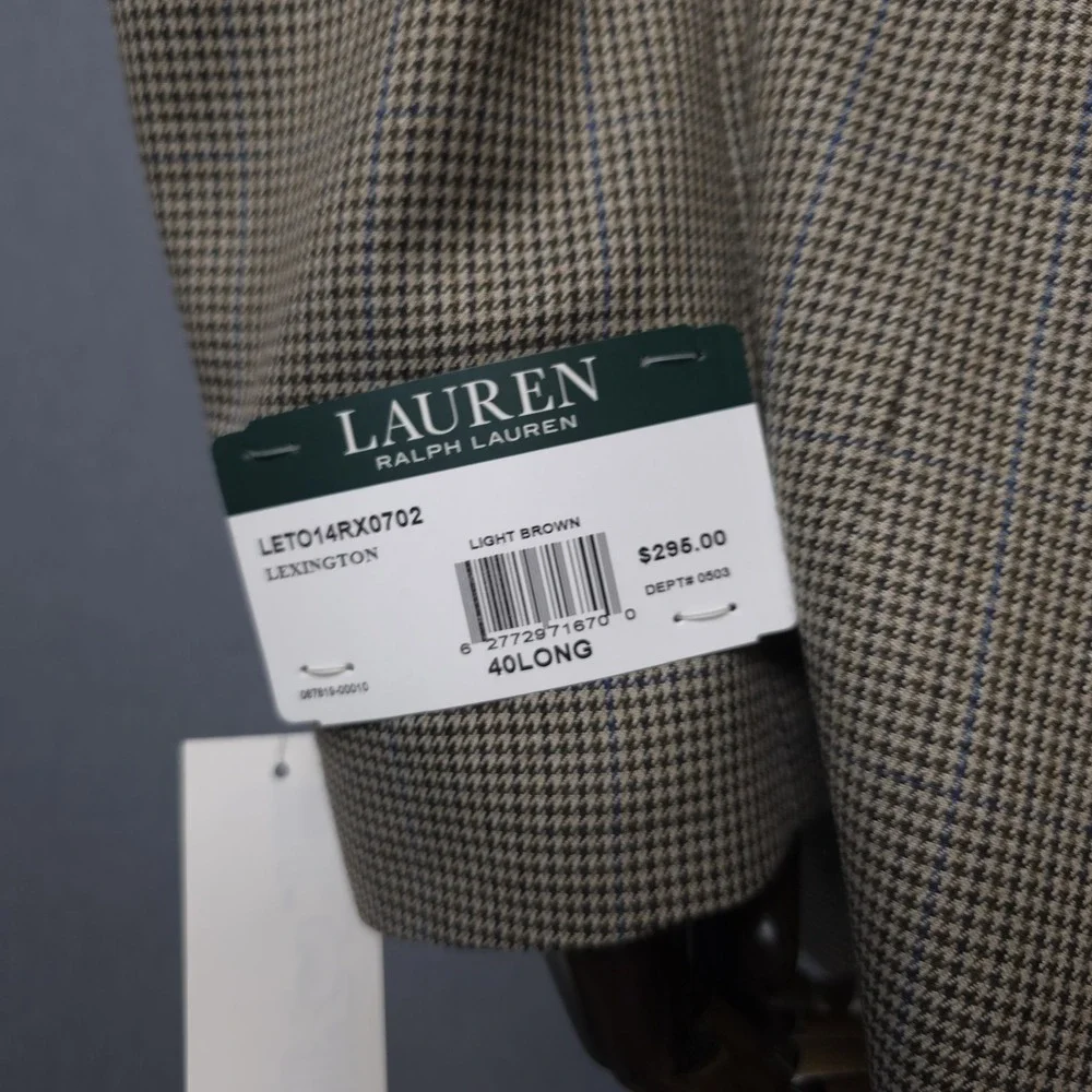 Lauren Ralph Lauren UltraFlex Blazer Mens 40 Long‎ Brown Houndstooth Jacket